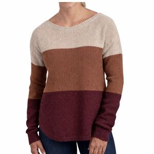 KUHL Bella Stripe Sweater Women's Sz Med Merino Wool Color Block Brown Burgundy